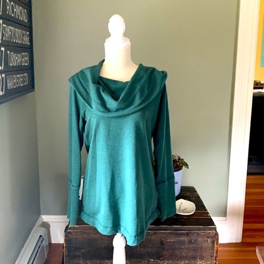 Soft Surroundings Women's Velvet Damask Cowl Neck Pullover Sweater Medium Green